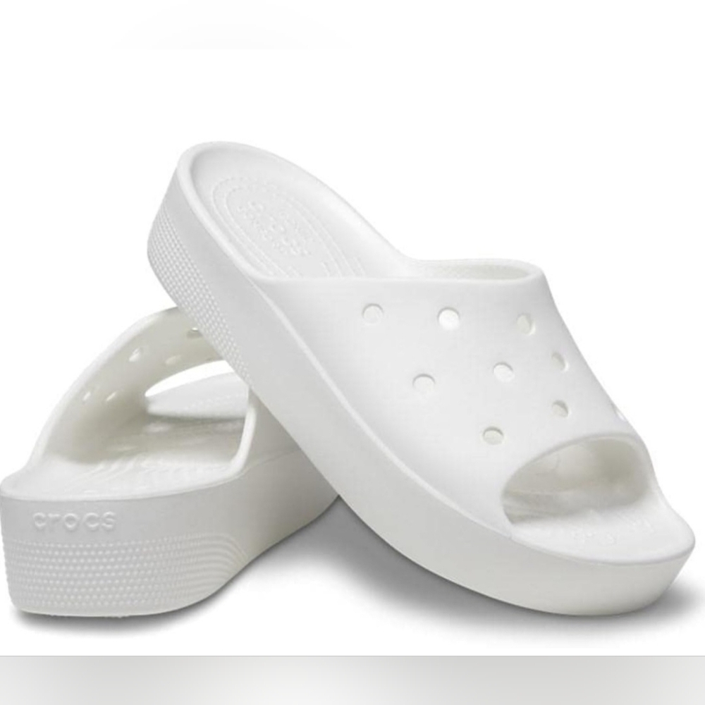 Crocs platform slide sandals white